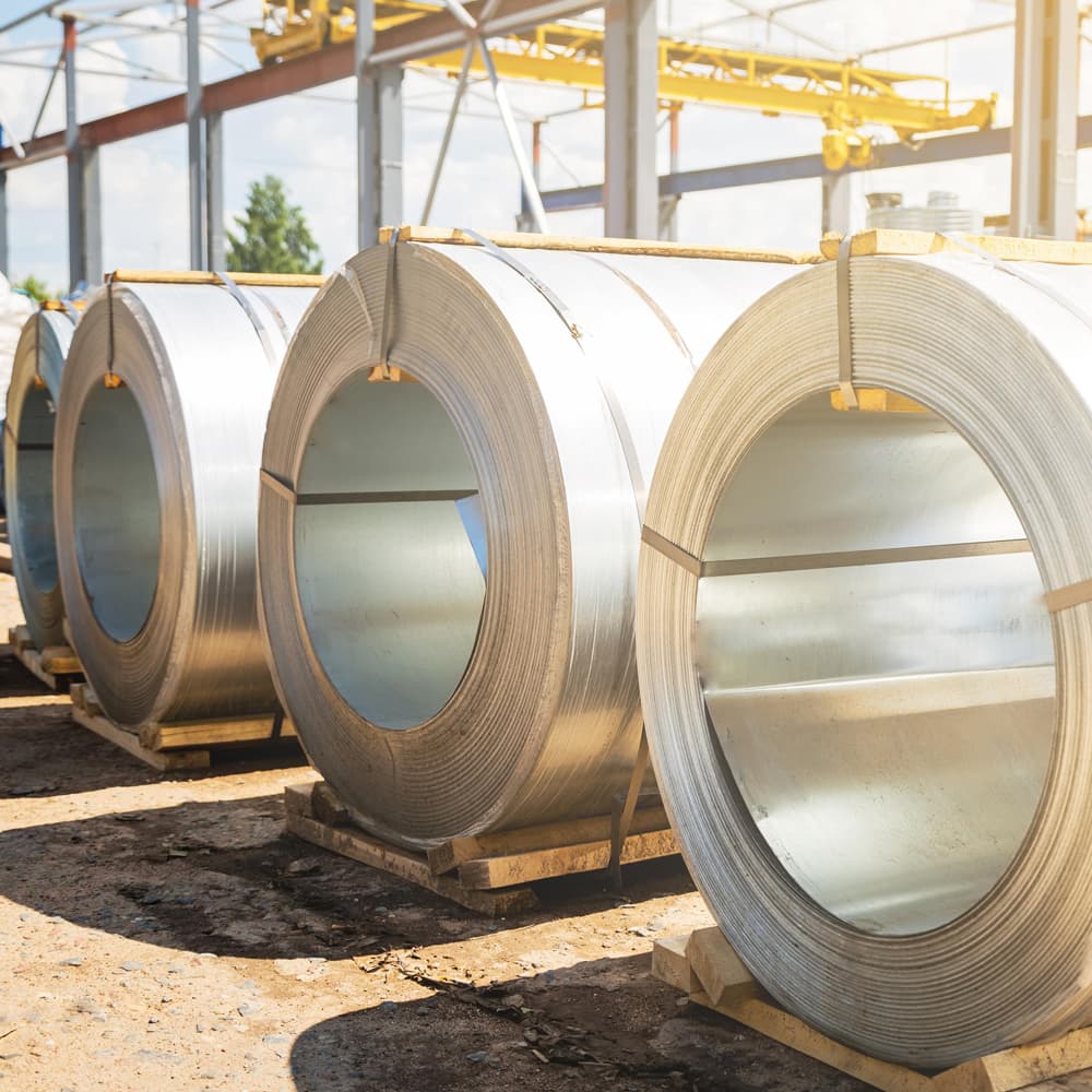 Rolled steel coils in a steel plant